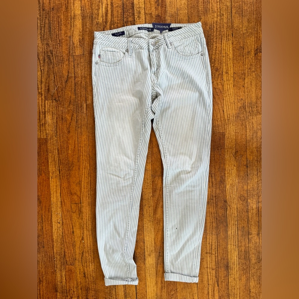 Vigoss Jagger Blue and White Stripped Pinstripe Skinny Jeans W27 L29